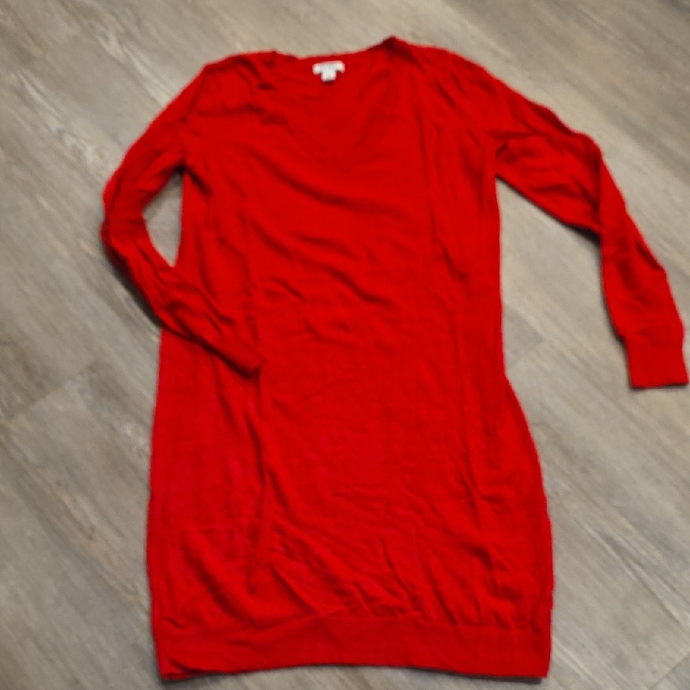 Red Long Sleeved Sweater Dress